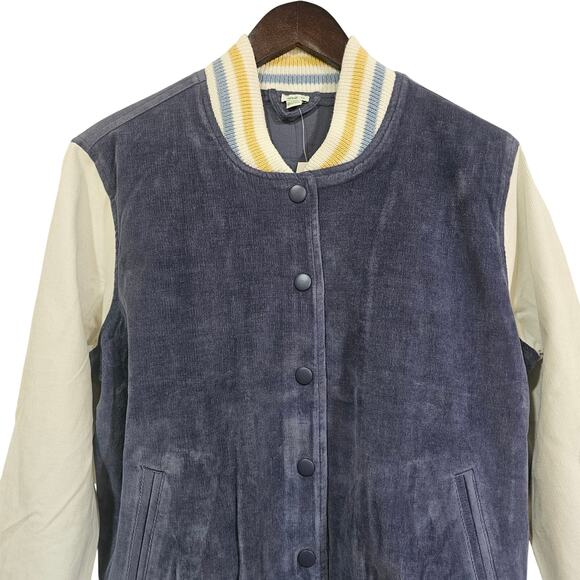 Aerie Corduroy Varsity Bomber Jacket NWT Blue Cream Retro Style  Size S - Picture 2 of 5